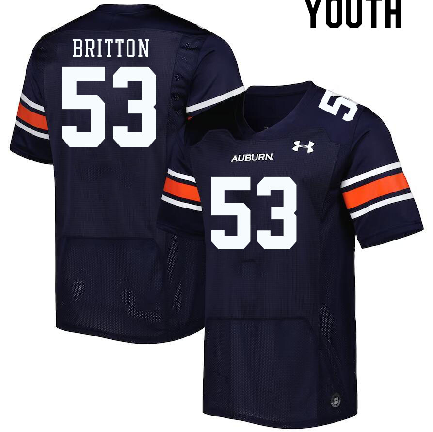 Youth #53 Gunner Britton Auburn Tigers College Football Jerseys Stitched-Navy - Click Image to Close